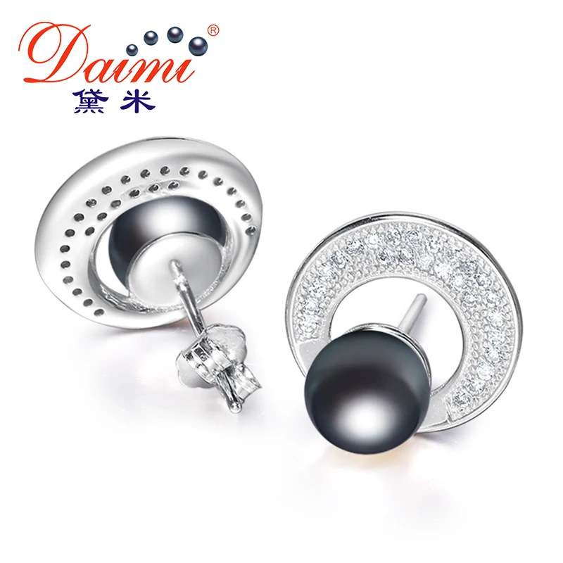 DAIMI Women Shiny 6-7mm Natural Pearl Earrings 925 Sterling Silver Studs For Many Colors Brand Fine Jewelry | Украшения и