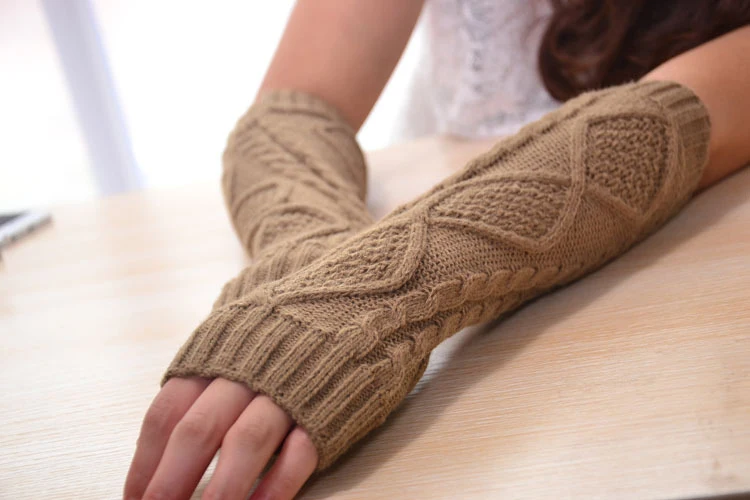 1 Pair Fashion Autumn Winter Spring Warm Women Ladies Girl Solid Gloves Arm Warmer Long Fingerless Xmas Knitting Wool Mittens