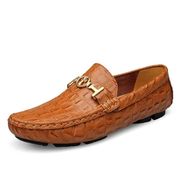 

Plus Size 25-51 Fashion Crocodile Pattern Mens Loafers Metal Decoration High Quality Genuine Cow Leather Slip On Men Flats Shoes