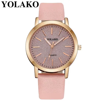 

YOLAKO Fashion Women Simple Colorful Dial Wrist Watch Casual Luxury Leather Dress Watches Clock Relogio Feminino