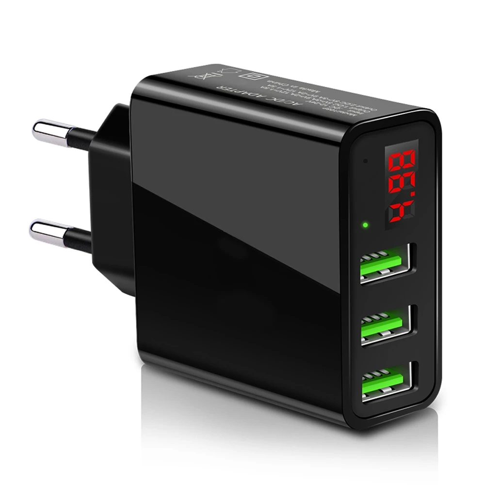 

Wall Charger 5V 3A Universal mobile phone Travel Adapter EU Plug with 3 USB Ports Display Voltage for iPhone HUAWEI XIAOMI