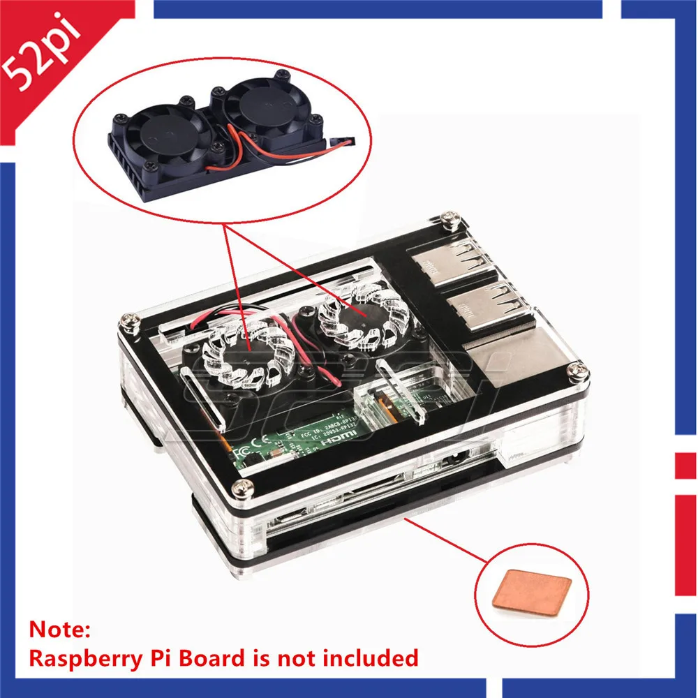 

52Pi New Sliced 9 Layers Acrylic Case Box With Dual Fan Double Cooling Fans Heatsink for Raspberry Pi 3 / 2 Model B, Not for 3B+