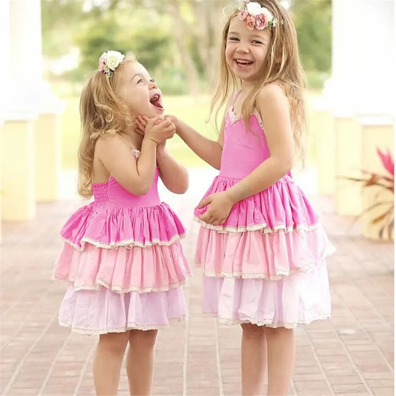 

Princess Kids Dress for Girls Summer Layered Cotton Ruffle Dress Toddler Backless Cupcake Lace Wedding Dresses Vestidos D0971