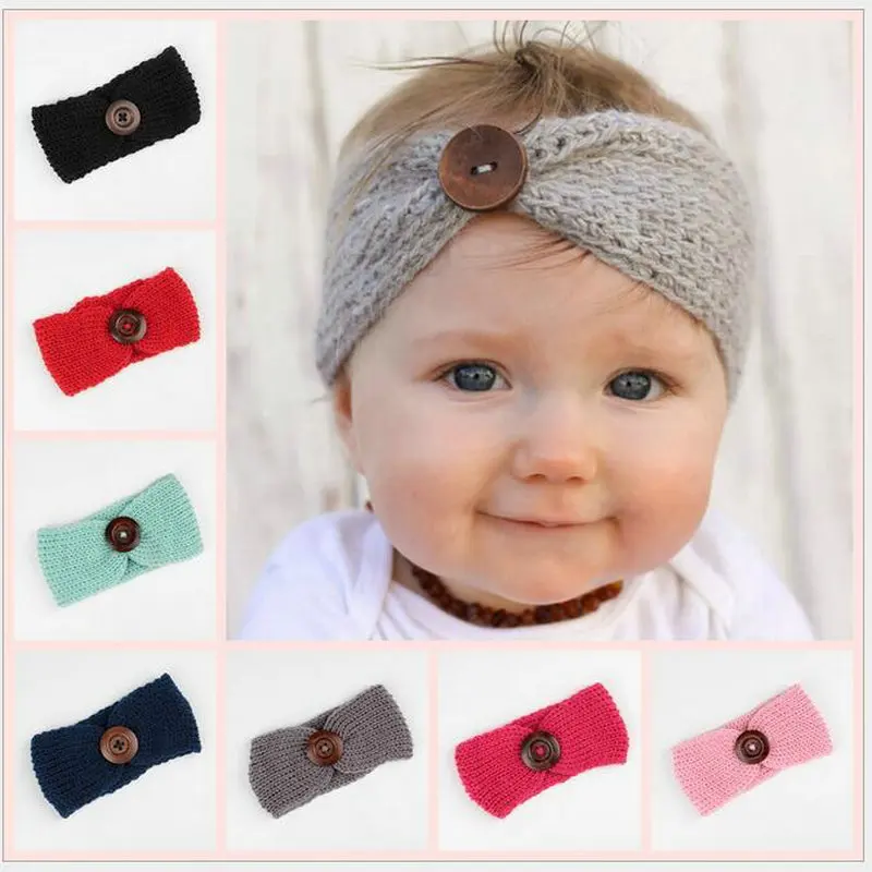 

Toddler child Turban SPRING Winter Warm Button Headband Crochet Knitted Headwear Kids Hairband Headwrap Hair Band Accessories D2