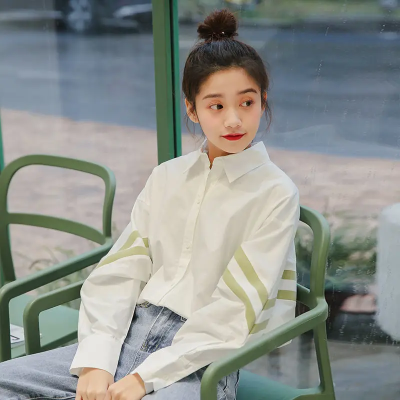 2019 Autumn New Women Shirt Korean Fashion Casual Design Sense Stripe Stitching Loose Boyfriend Style Female Shirts Long Sleeve