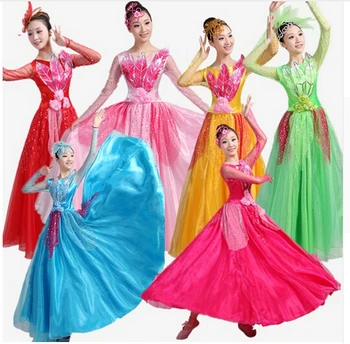 

Chinese folk dance costumes ladies chorus dress Stage Costume Dance Skirt group flower dance dress
