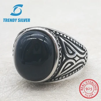 

silver 925 fine jewelry man rings men accessories turquoise gemstone natural onyx agate wholesale TRENDY SILVER