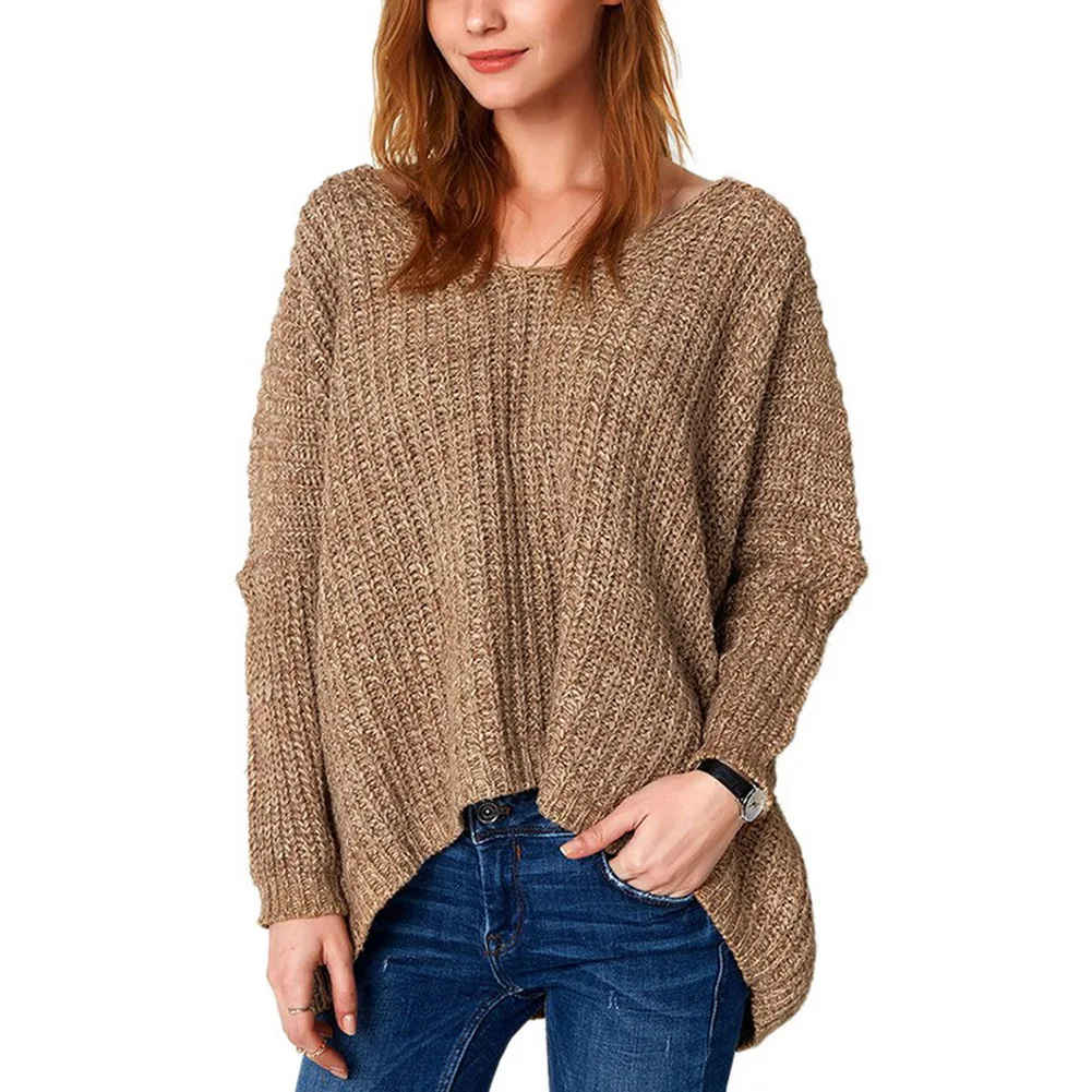 Autumn Winter Women Sexy Deep V-Neck Thick Pullover Fashion Irregular Office Lady Knitted Sweater | Женская одежда