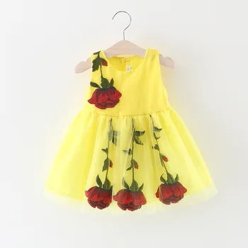

2019 Summer Baby Girls Dresses Fashion Toddler Girl Embroidered Rose Flower Dresses Infant Baby Princess Birthday Party Dress