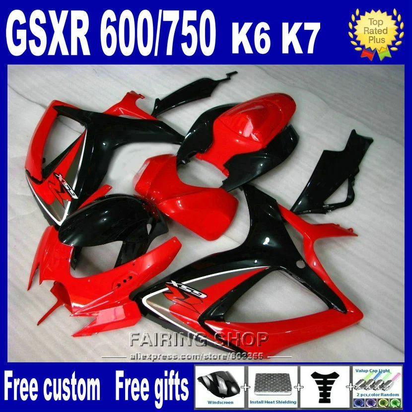 

Injection mold high quality fairings for suzuki gsxr600 2006 2007 red black fairng kit gsxr600 gsxr750 06 07 nv77