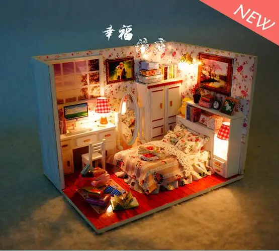 M004 Diy Dollhouse Miniature Bedroom Wooden Doll House Include
