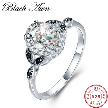 

[BLACK AWN] 925 Sterling Silver Jewelry Trendy Engagement Bague Wedding Rings for Women Size 6 7 8 C038