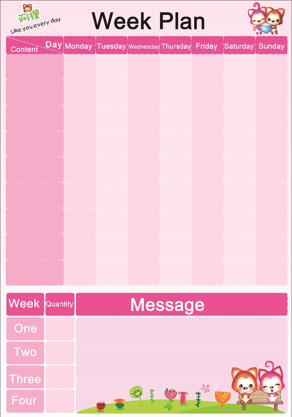 weekly planner chart