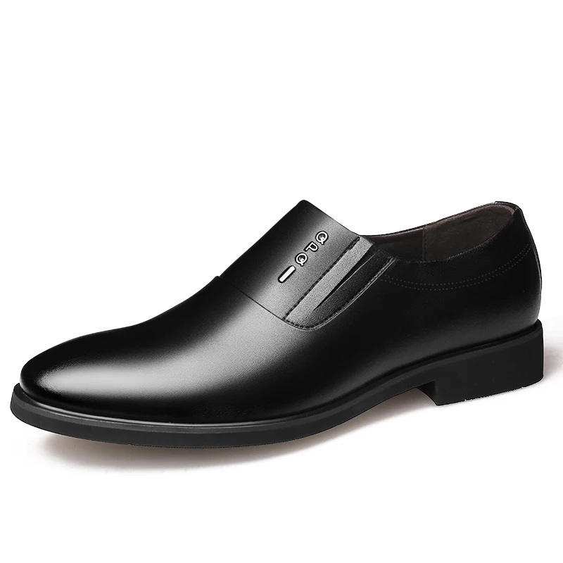 Misalwa/мужские кожаные модельные Лоферы без шнуровки; простые удобные классические деловые туфли - Цвет: Black BBS12