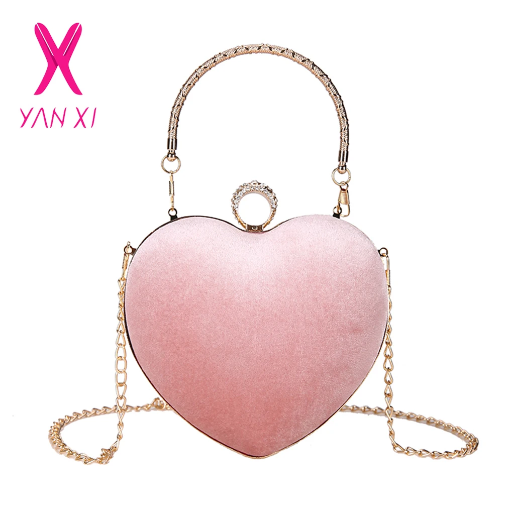 Heart Pattern Diamonds Evening Bag Women Tote Box Day Clutches Wedding Hand with Chain Phone Package for Party | Багаж и сумки