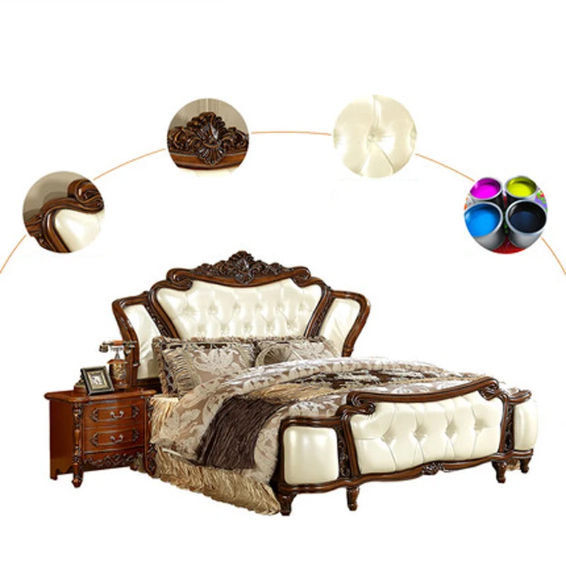 Classic American design solid wood hand carving bedroom double bedin