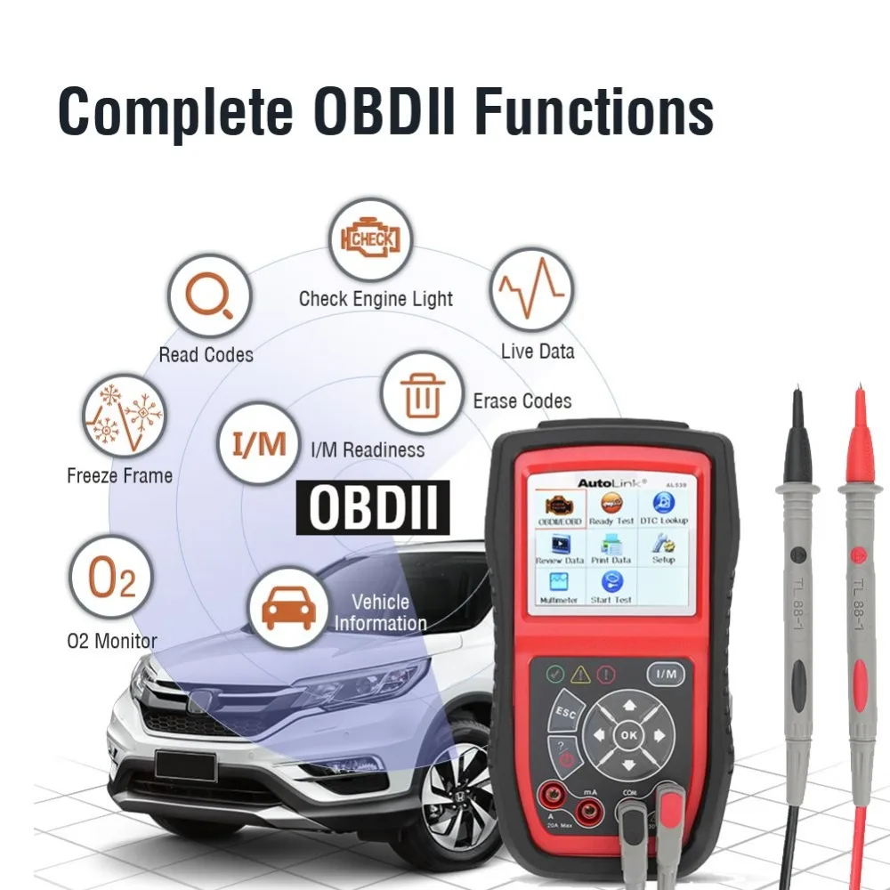 Autel AL539 OBDII считыватель кодов OBD Автомобильный сканер Электрический тестер AL 539 12V