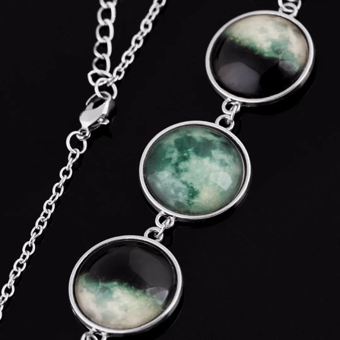 Luminous Glow in the Dark Lunar Moon Phase Glass Dome Cabochon Necklace