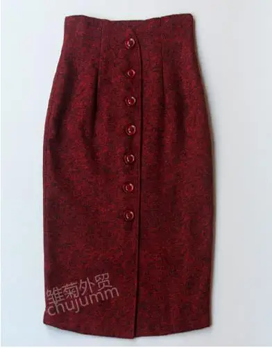Высококачественная плотная Шерстяная Юбка с высокой талией для женщин осень зима винтажная двойная посылка в стиле хип-хоп Офисная женская уличная юбка-карандаш - Цвет: Бургундия