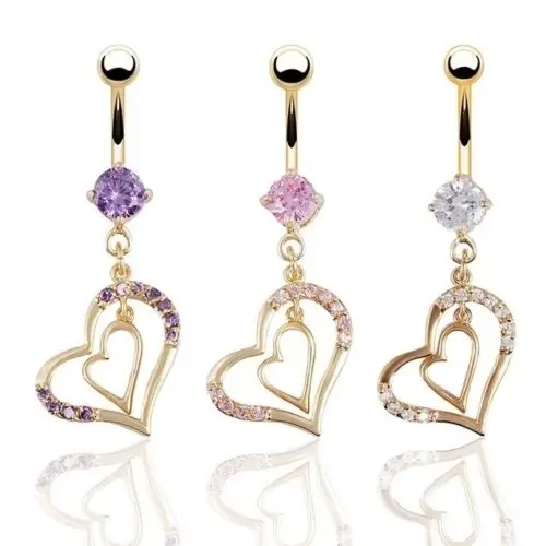 Crystal Rhinestone Heart to Belly Button Ring Dangle Navel Body Piercings Double IyEI | Украшения и аксессуары