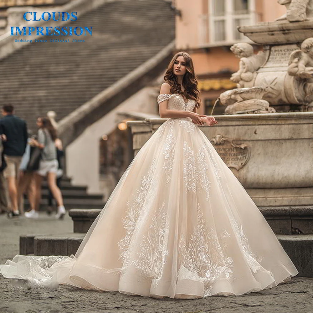 

Sexy A-Line Lace Wedding Dresses 2019 Sweetheart Off the Shoulder Mariage Plus Size Vestido De Novia Bridal Gown Royal Train