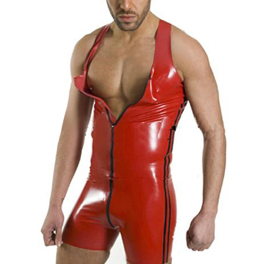 

Sexy Faux Leather Bodysuit for Men PVC Latex Jumpsuit Sexy Zipper Nightclub Party catsuit