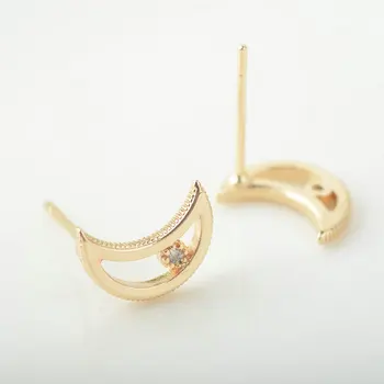 

10PCS 10x7MM 24K Gold Color Brass with Zircon Moon Stud Earrings Pins High Quality Diy Jewelry Findings Accessories