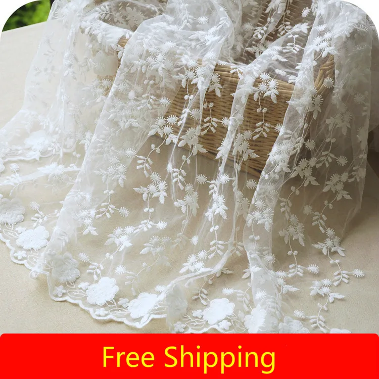 

Mesh yarn jacquard embroidery lace fabric skirt new doll clothes sew accessories white pink