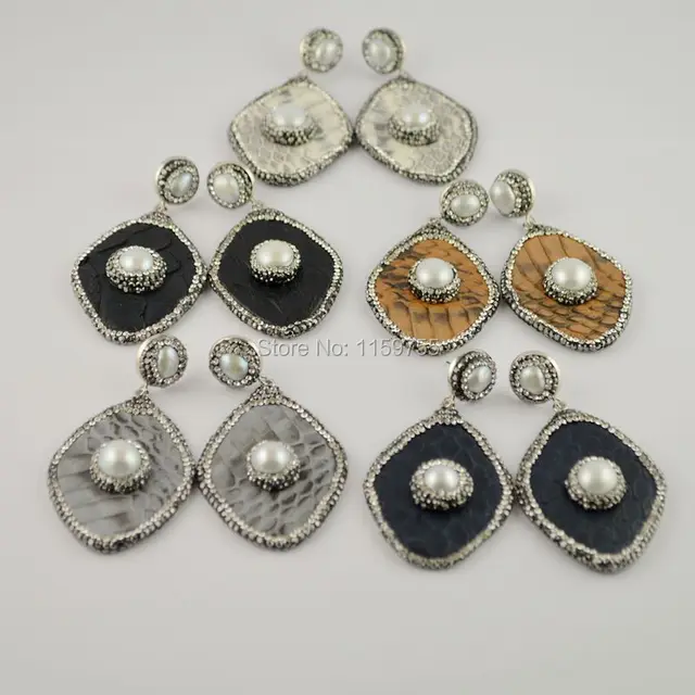 Fashion 4pair Mixed Color Charm Rhombus Shape Snakeskin Earrings Fashion 4pair Mixed Color Charm Rhombus Shape Snakeskin Earrings Pave Rhinestone Pearl Dangle