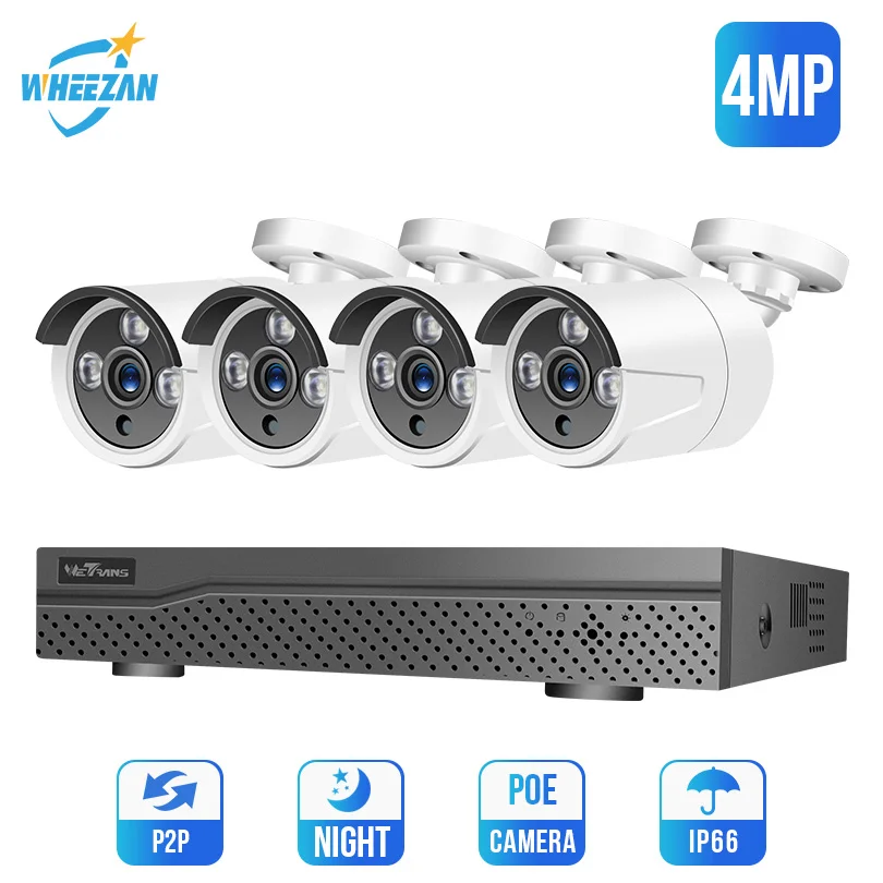 

Wheezan Video Surveillance Kit CCTV Camera System 4CH 1440P H.265 Security camera system POE IP Camera 4MP Outdoor Night Vision
