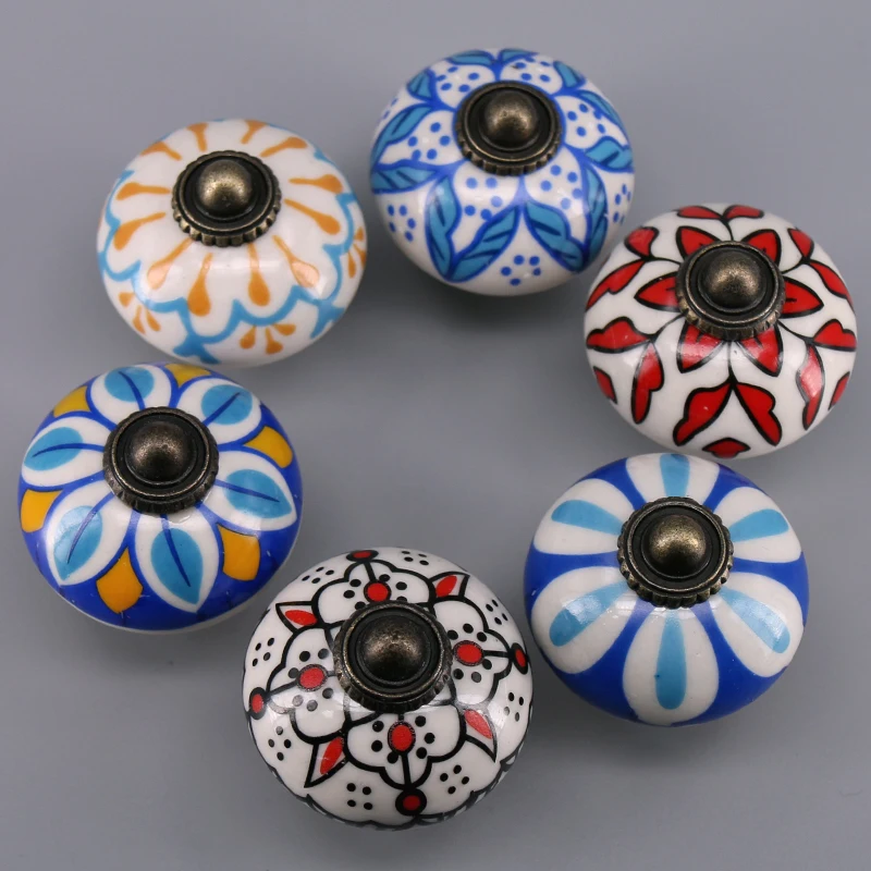 

1PCS Porcelain painting flower/Leaf cabinet knobs Unique Ceramic Dresser Drawer Knobs Closet Pulls Handles Furniture Knob