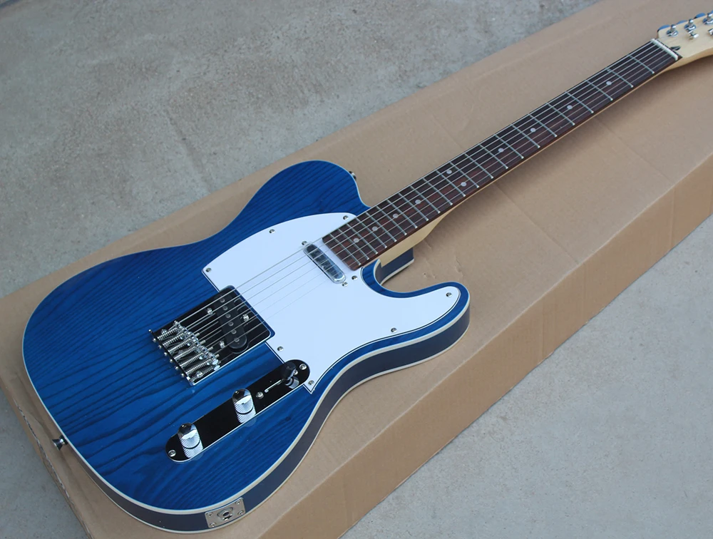 

Factory Custom Blue Electric Guitar with Elm Body,Chrome Hardwares,White Pickguard,Rosewood Fretboard,Offer Customized