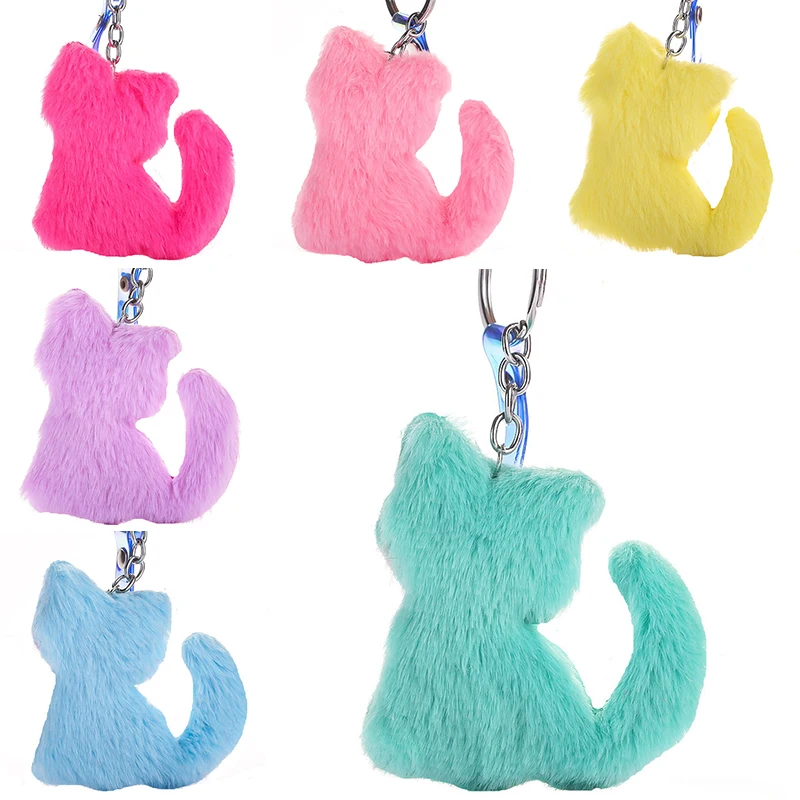 

Cute Animals Cat Keychains Pompom Key Chain Key Ring Chain for Women Car Key Holder Bag Pendant Jewelry Gift Accessories