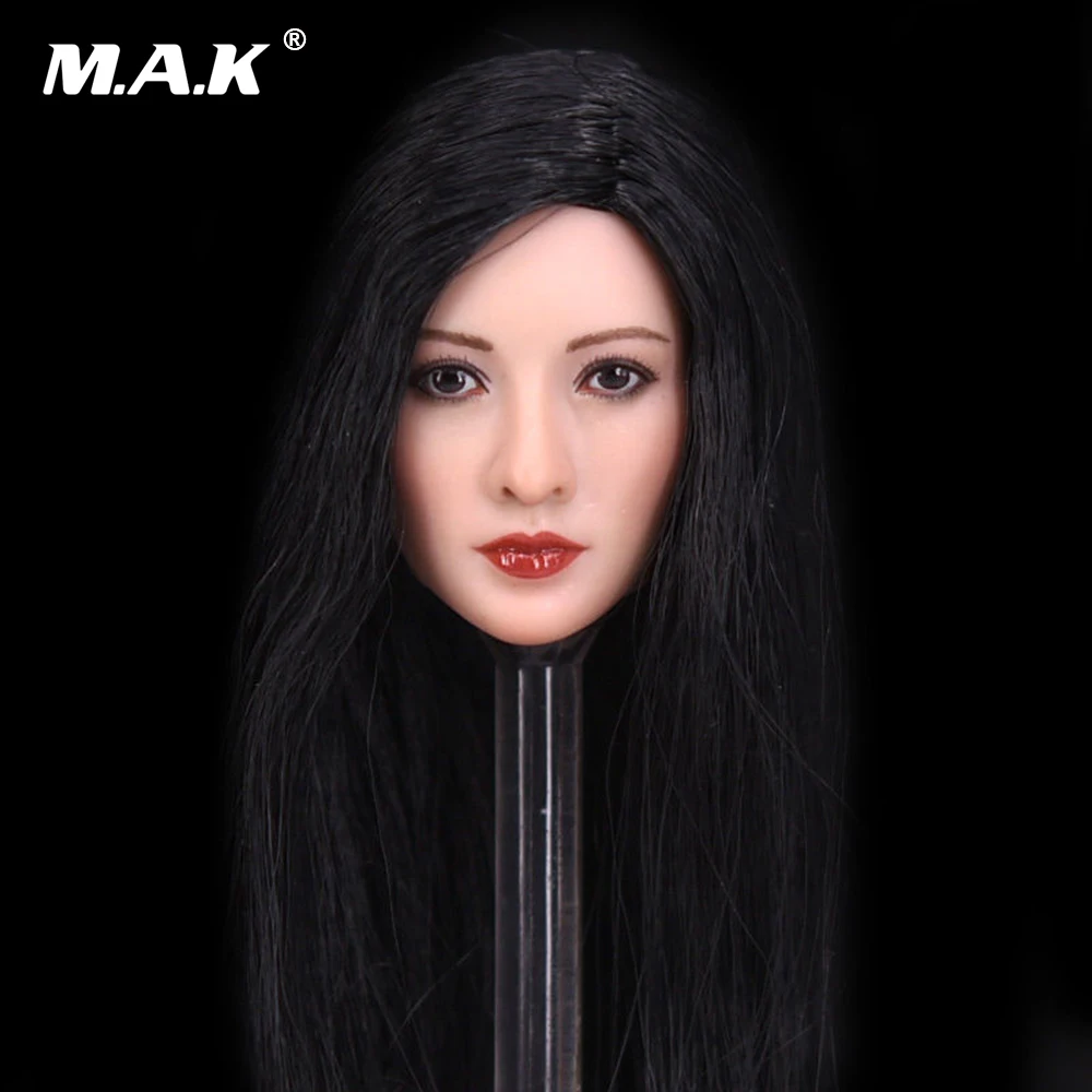 1/6 Scale Asian Female Head Sculpt with Black Long Hair Models Toys For