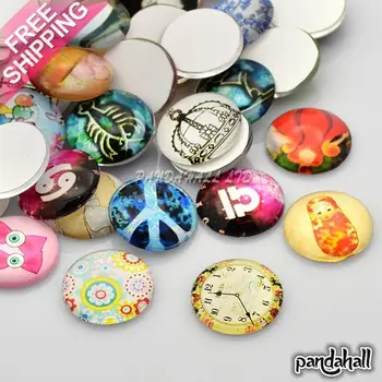 

Mixed Pattern Glass Cabochons, Half Round/Dome, Mixed Color, 20x5.5~6mm