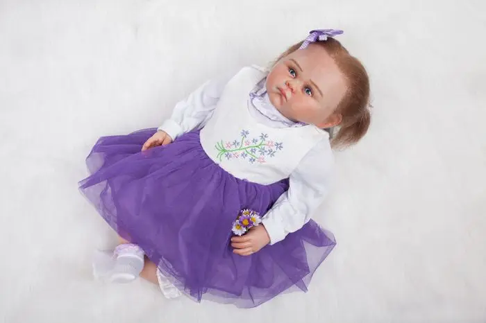Силиконовая кукла Reborn 50 см с фиолетовым платьем Bebe милый подарок на день рождения