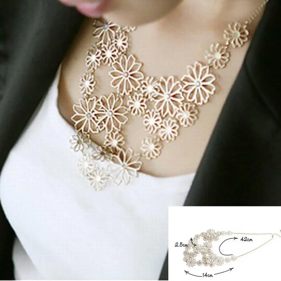 Venda quente de Design Da Marca estilo ocidental Multicamadas Pingentes Rhinestone da cor do ouro oco flores colar declaração de jóias