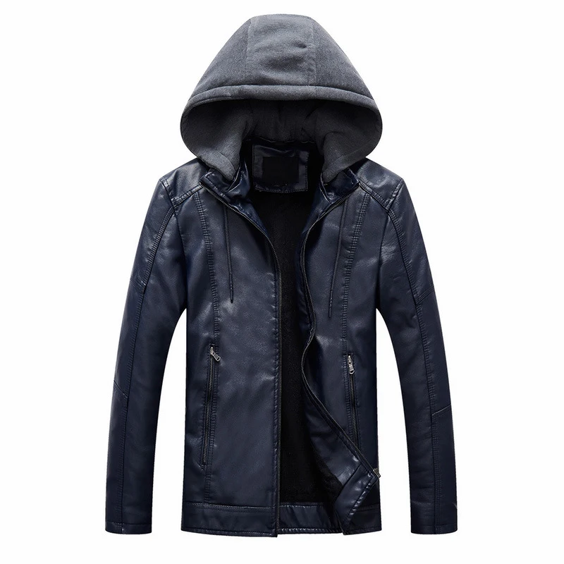 Dropshipping Men Leather Jacket Autumn Winter Removable Hooded Warm Motorcycle Jackets Coat Men's Black Casual PU Leather Jacket Dropshipping Men Leather Jacket Autumn Winter Removable Hooded Warm Motorcycle Jackets Coat Men's Black Casual PU Leather Jacket