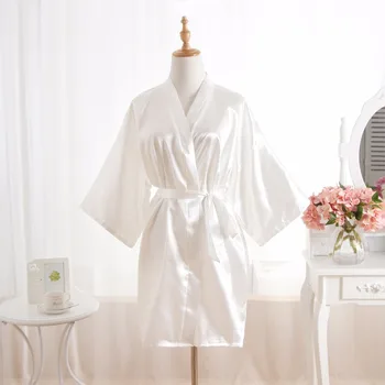 

New Sexy Large Size Sexy Silk Satin Night Robe Lace Short Solid Bathrobe Wedding Bride Bridesmaid Robes Dressing Gown For Women