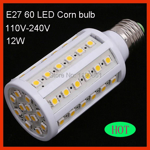 10 шт./лот 1200LM 110В 240В 12 Вт E27 светодиодная лампа для кукурузы SMD 5050 60leds освещение