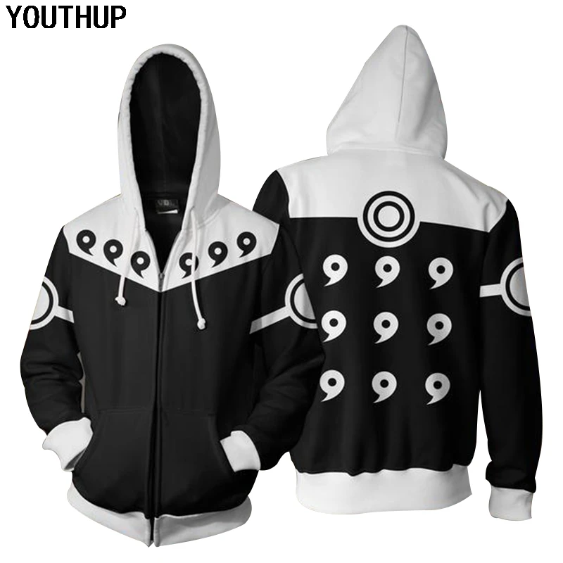 YOUTHUP 2018 New 3D Hoodies Men Cosplay Naruto Hoodies Cool Zipper Coat 