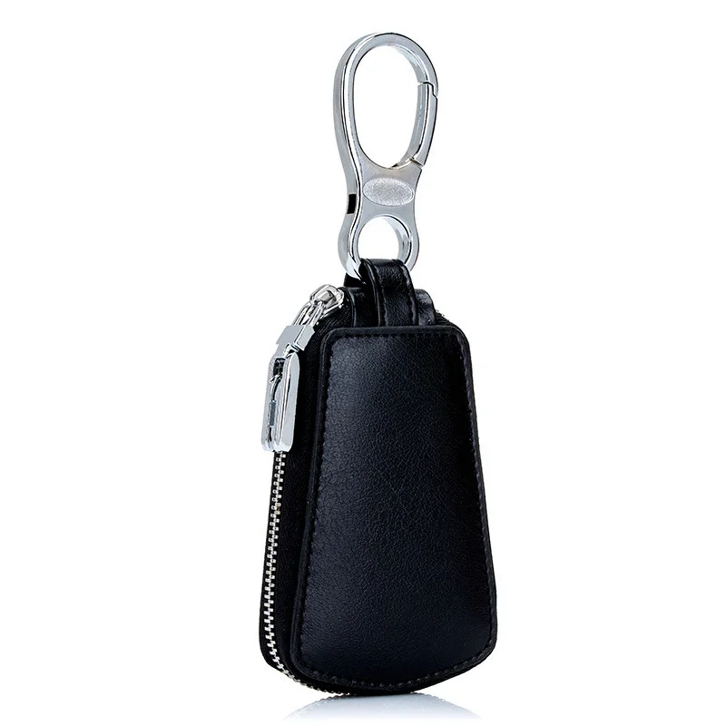 WINLIGTURE Genuine Leather Car Key Holder Bag Wallet Men Keychain Key Ring Case Women Keychain Pouch 588 - Color: black