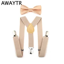 AWAYTR New 16 Colors Children Suspenders Elastic Adjustable Y-Back Braces Clip-on Bowtie Bow Tie Ties Kids For Wedding Party