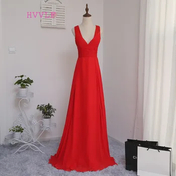 

HVVLF 2019 Cheap Bridesmaid Dresses Under 50 A-line Deep V-neck Red Chiffon Backless Wedding Party Dresses