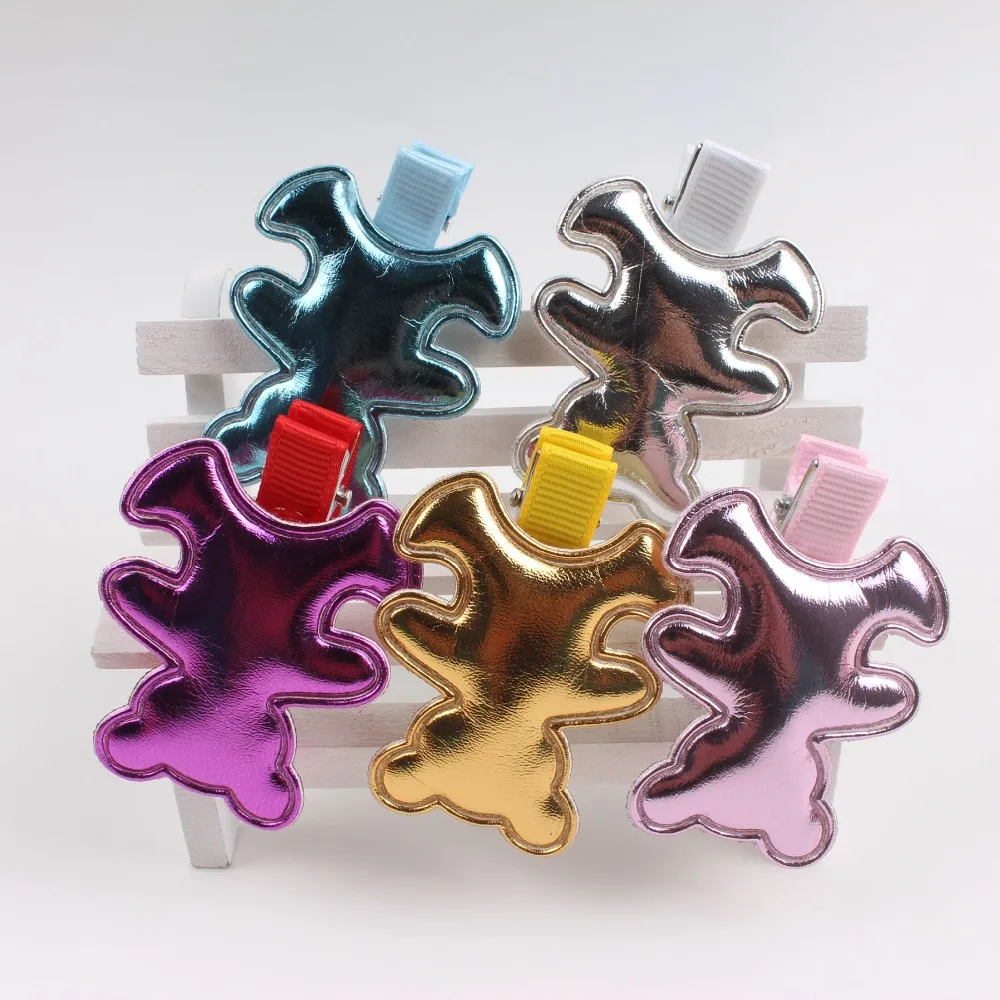 

2018 new material PU fluorescent hair clip cartoon bear long 55mm girl Hairpins Hair Accessories for kids barrettes 1pcs BM045