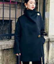 Women fashion solid irregular button wool coat winter casual loose lace up belted thick warm chic work cashmere overcoat casaco Women fashion solid irregular button wool coat winter casual loose lace up belted thick warm chic work cashmere overcoat casaco