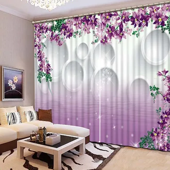 

3D Printing Curtains Quality Lifelike Shallow Purple Beautiful Flowers Curtains Bedroom Living Room Curtains CL-66