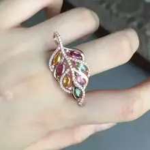 Кулон из натурального турмалина, 925 пробы, серебро, натуральный драгоценный камень, ожерелье, трендовые роскошные большие листья, ювелирные изделия для женщин и девушек