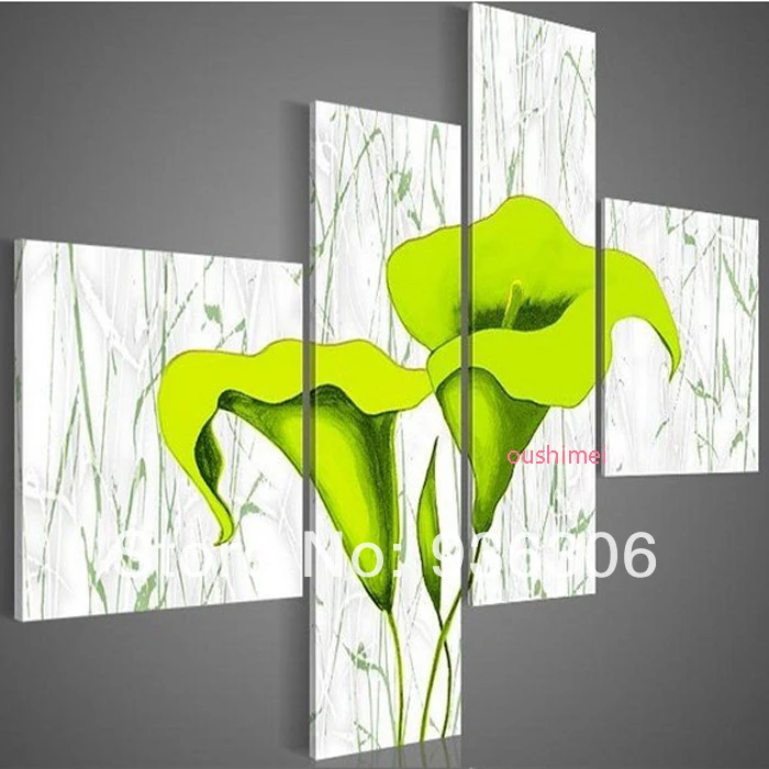 Hand Painted Picture Wall Art Realist Green Lily Flower Painting On
