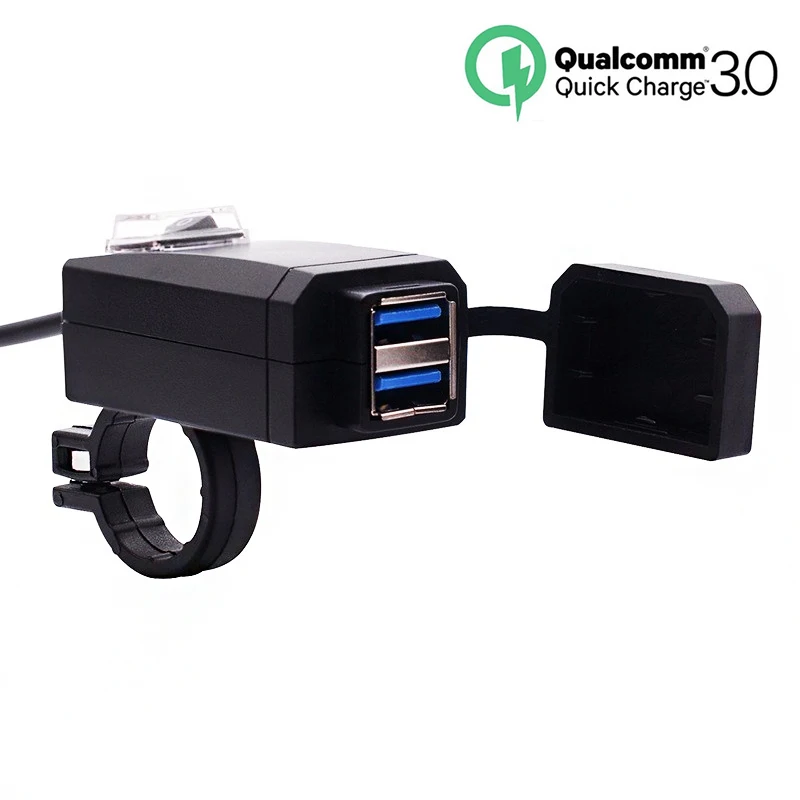 

Motorcycle QC3.0 USB Charger Waterproof Dual USB Moto Quick Change QC 3.0 Fast Charging 12-24V for motocicleta 22mm Handlebar